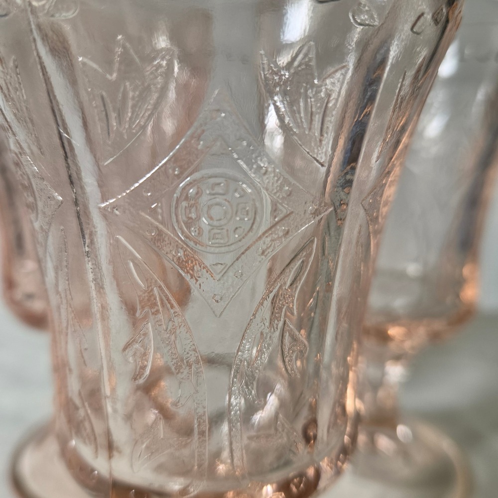 Federal Glass Rosemary Pink Depression Glass Goblets Set of 3 Vintage Etched‎